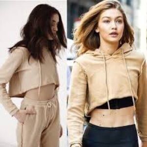 Danielle Guizio Tan Cropped Long Sleeve Hoodie Size Medium